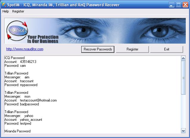 ICQ, Trillian, Miranda instant messenger Password Recovery